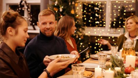 Guests having a nice holiday dinner.