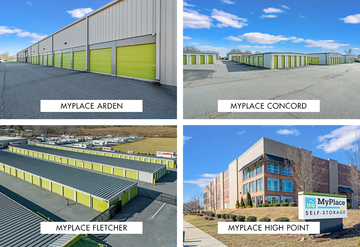 Four MyPlace Self Storage facilities acquired in North Carolina, including Arden, Concord, Fletcher and High Point.