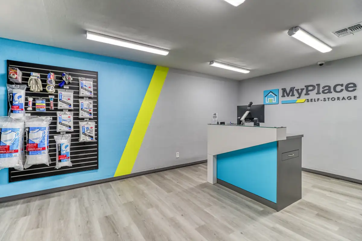Rental office and packing supply display at MyPlace Self Storage Casa Grande