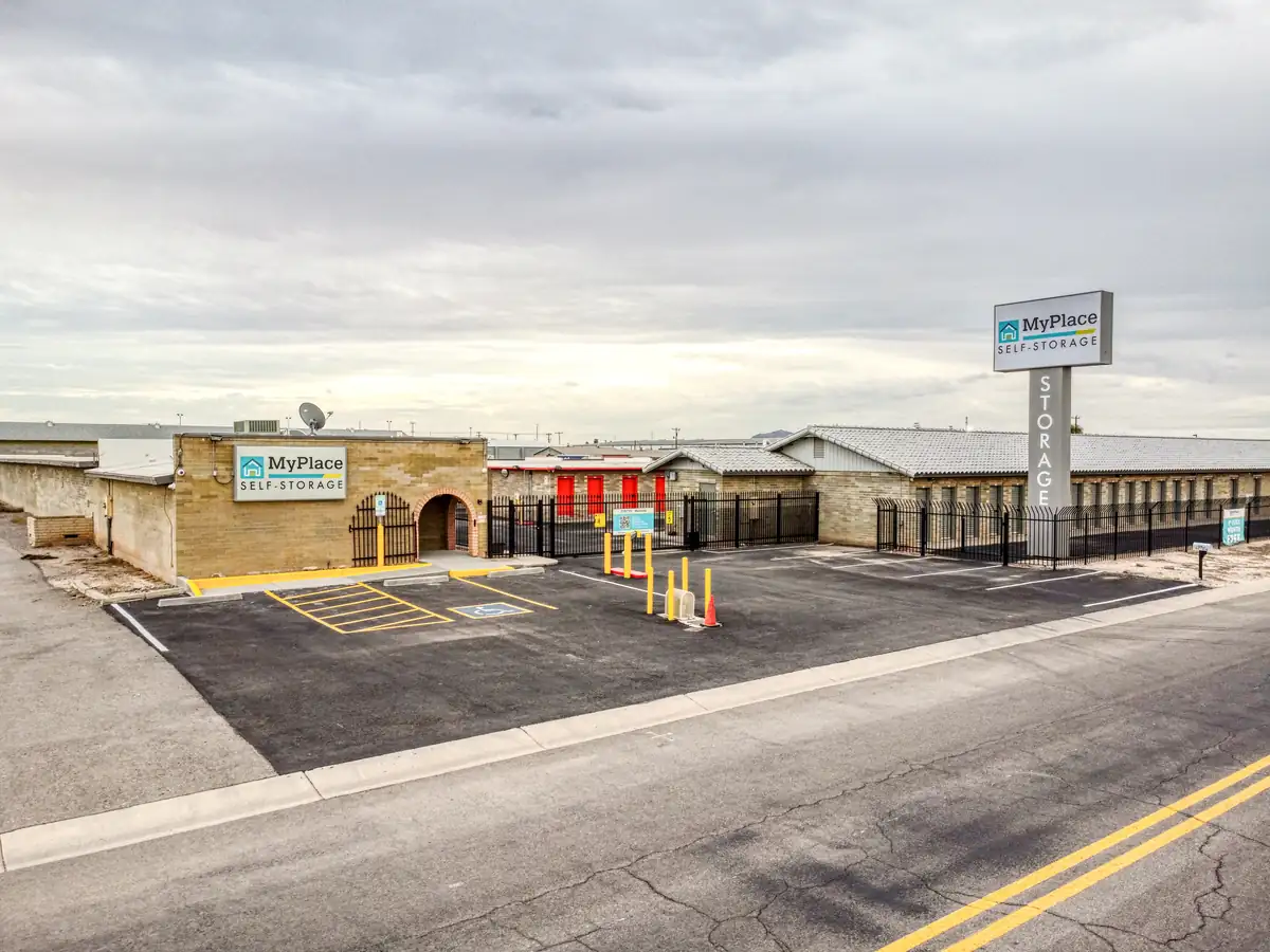 MyPlace Self-Storage office building and pylon sign at 1040 N VIP Blvd in Casa Grande, AZ.