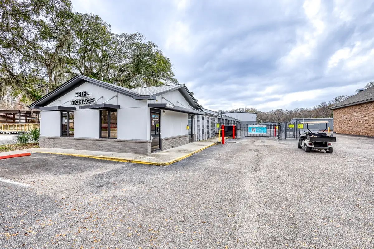 Rental office building and customer parking at MyPlace Self-Storage on Ashley River Road.