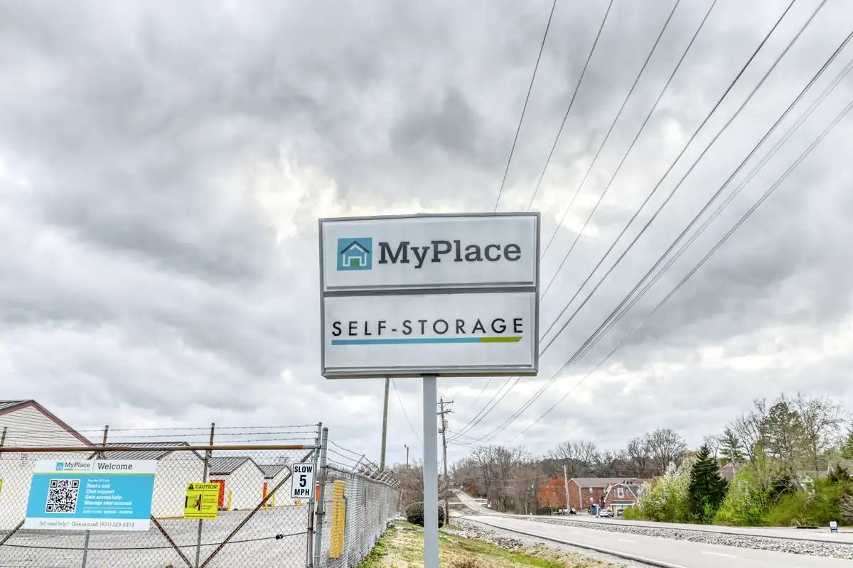 MyPlace Self-Storage monument sign on Jack Miller Boulevard in Clarksville, Tennessee.