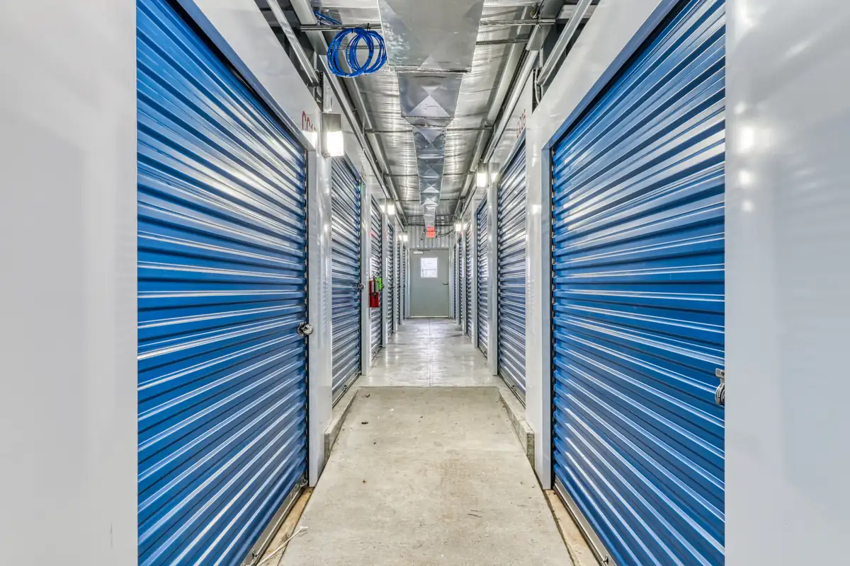 Interior corridor of climate-controlled storage units at MyPlace Self-Storage on Collier Road in Clarksville.