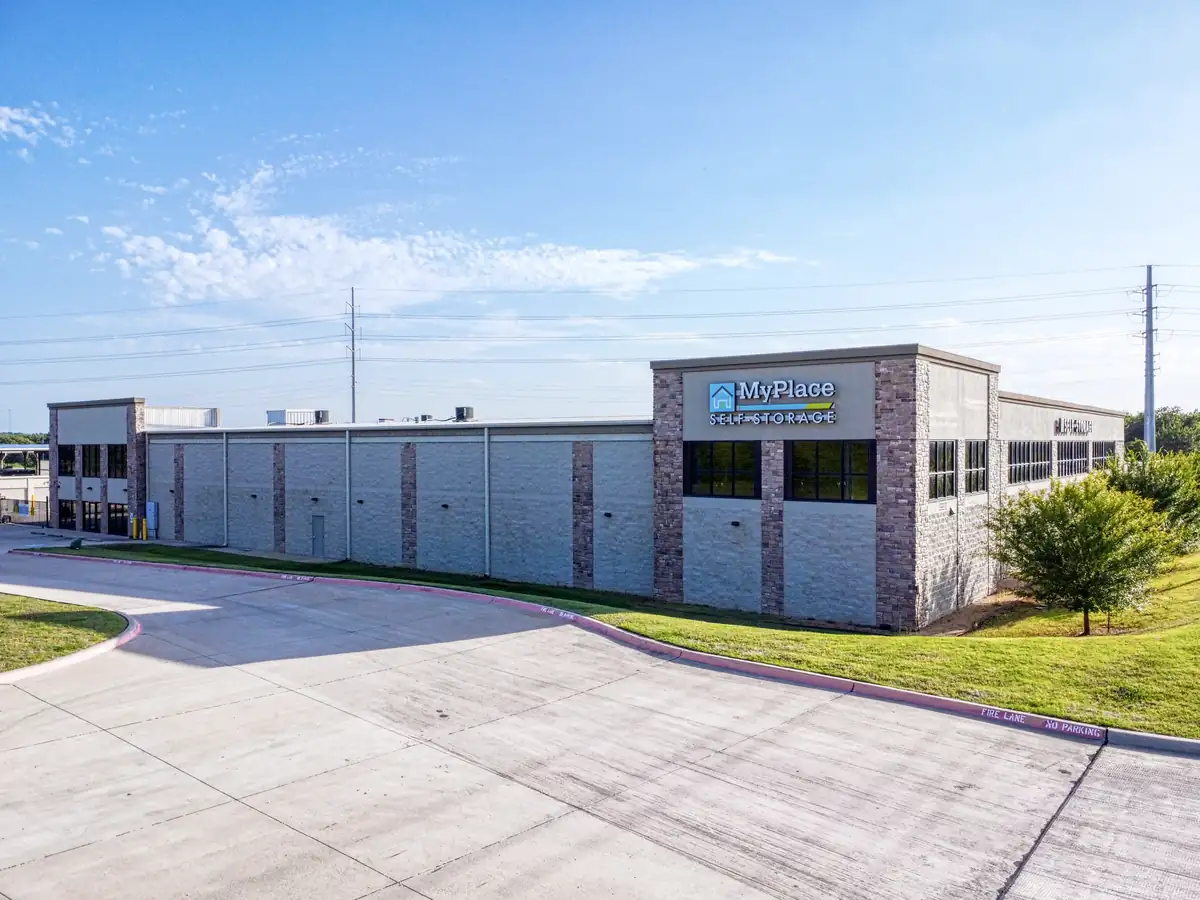 MyPlace Self-Storage office building and entrance at 3900 East University Drive in Denton, TX.