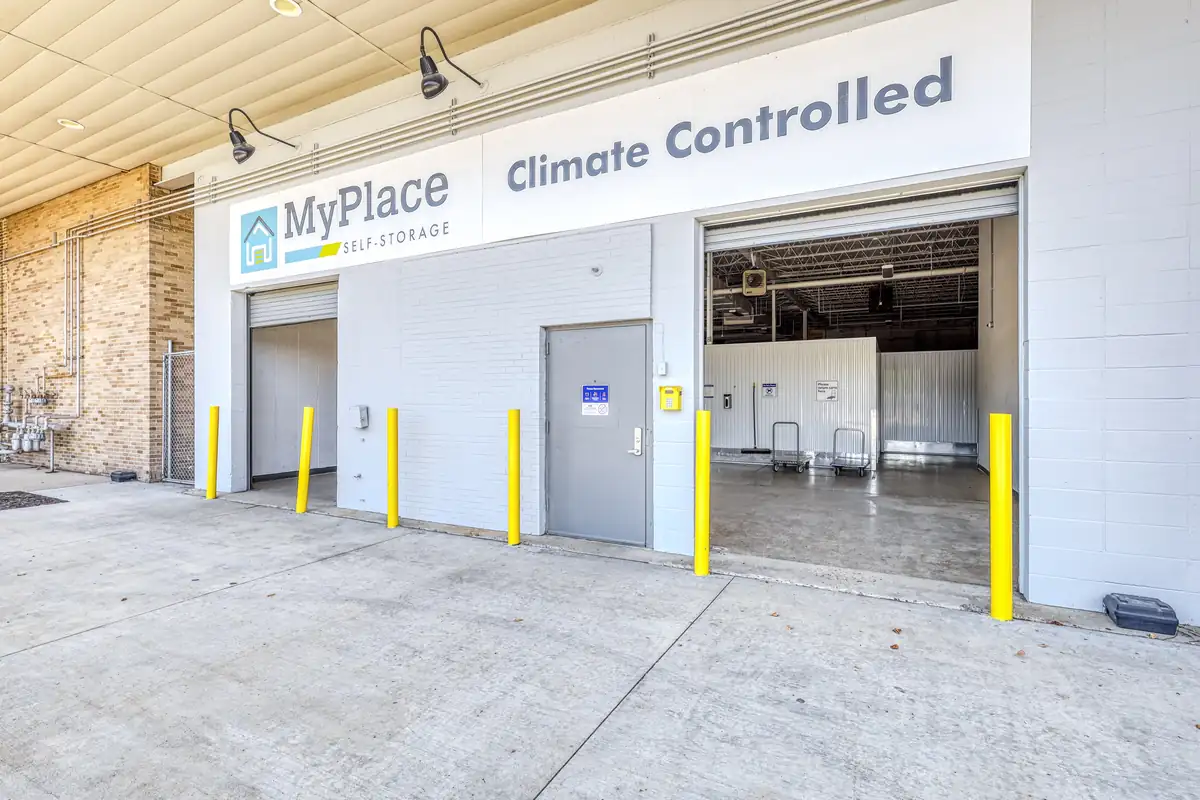 Secure interior entrance to the climate-controlled storage area featuring a MyPlace sign.