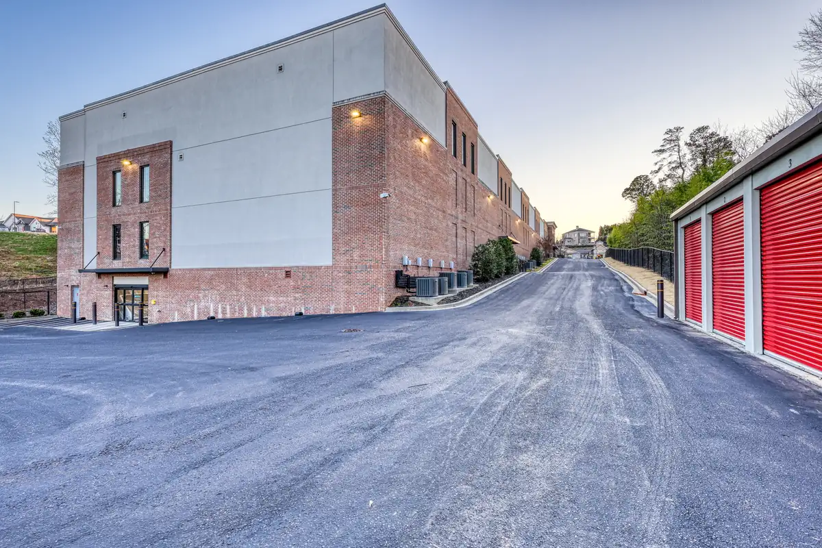 Paved drive alongside storage buildings at MyPlace Self-Storage in Greenville, South Carolina.