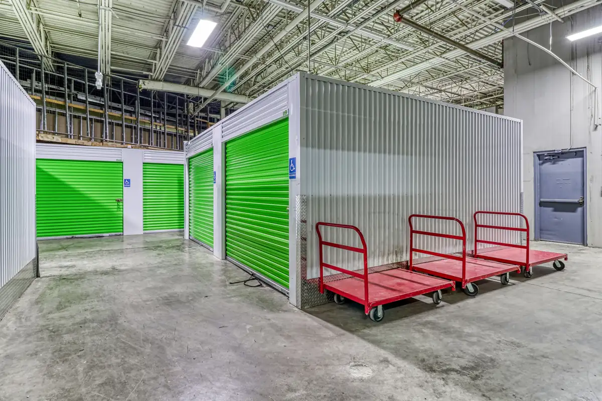 Moving cart available for customer use inside MyPlace Self-Storage in Indianapolis, Indiana.