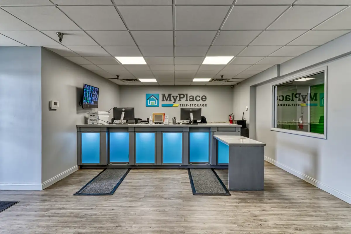 Rental office front counter at MyPlace Self-Storage in Indianapolis, IN.