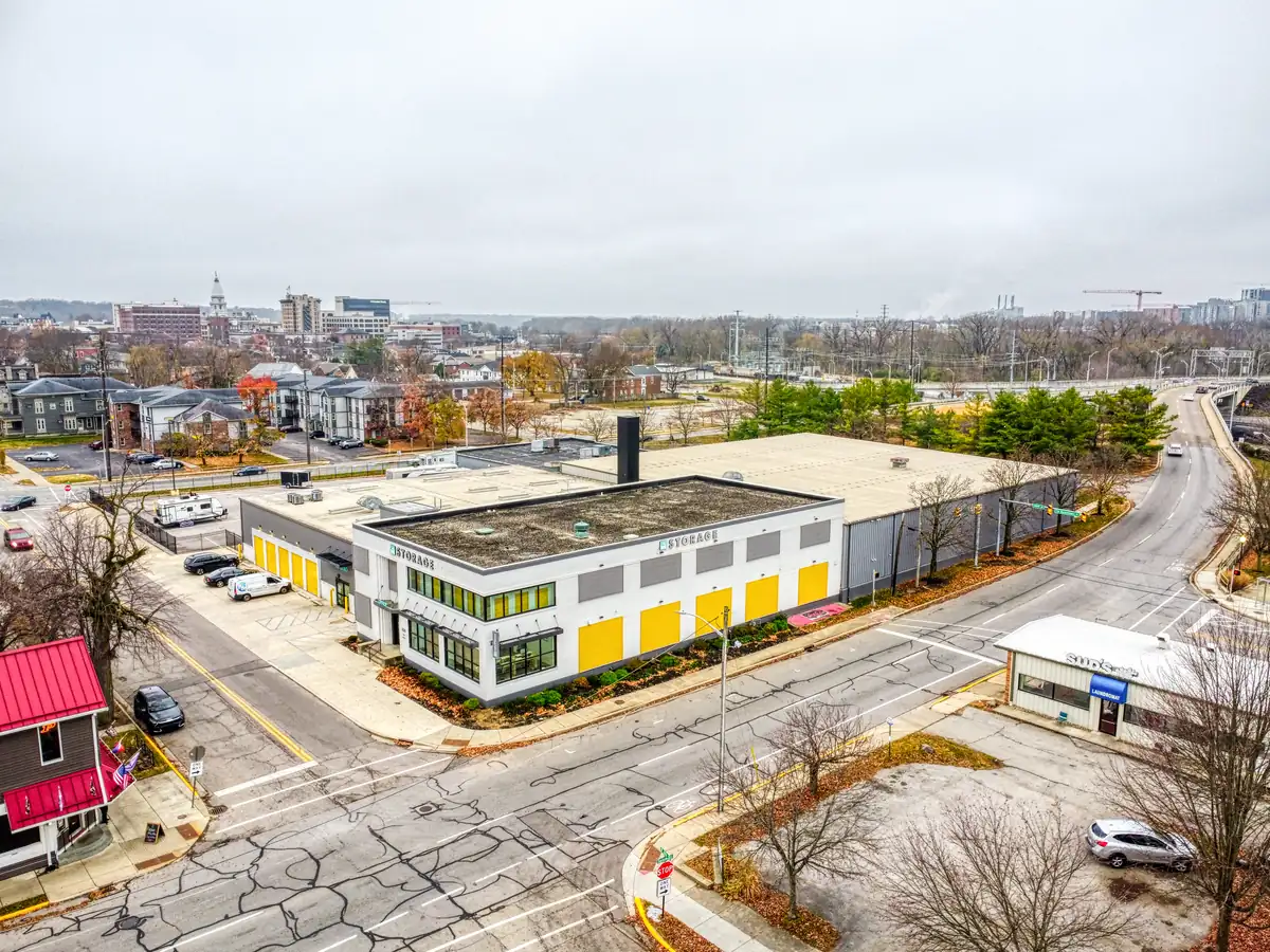 Aerial view of MyPlace Self-Storage and surrounding property on N 6th Street in Lafayette.