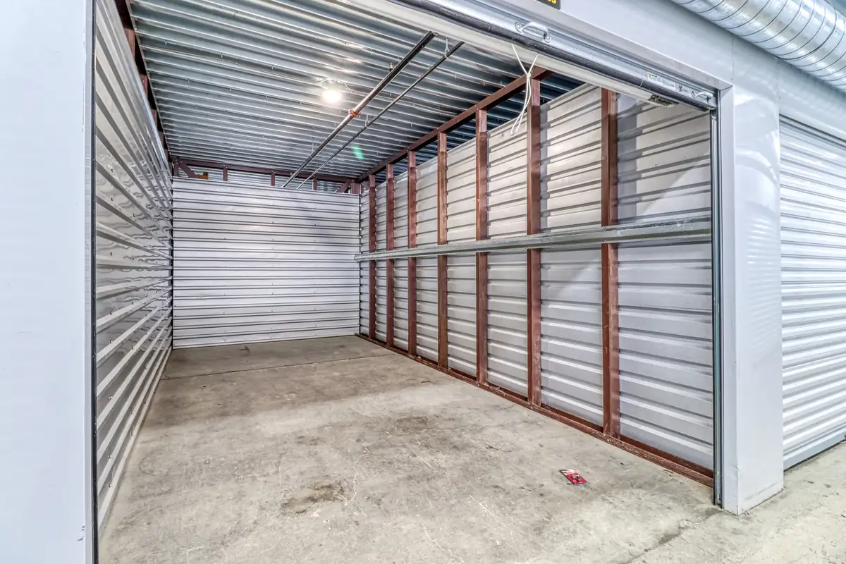 Open empty climate-controlled storage unit at MyPlace Self-Storage in Lafayette, IN.