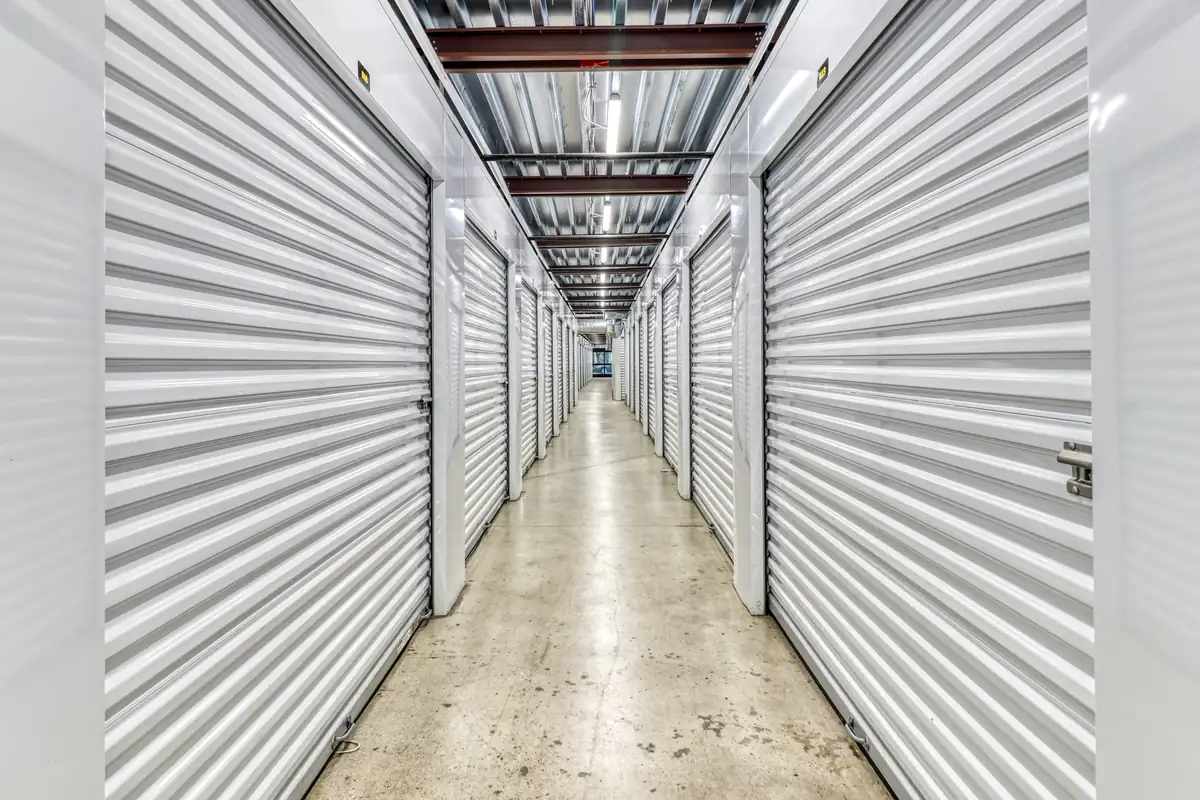 Interior corridor of climate-controlled storage units at MyPlace Self-Storage on N 6th Street.