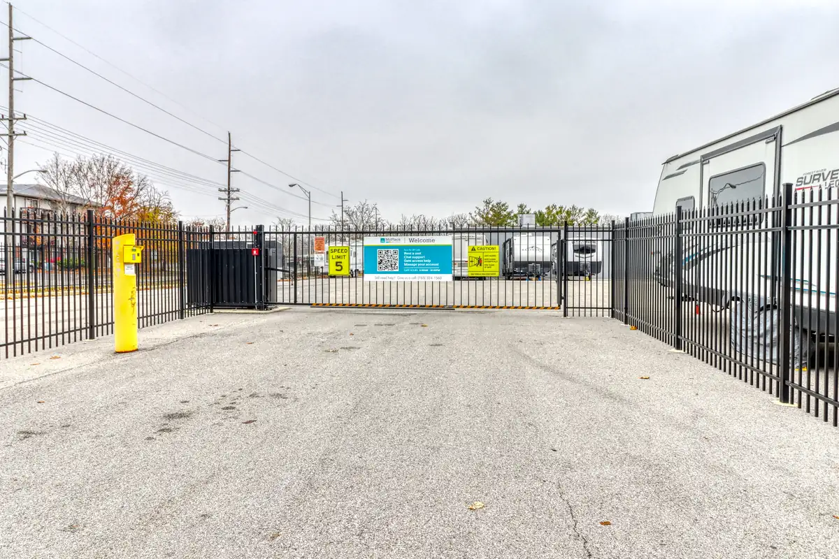 Gated entrance and keypad access at MyPlace Self-Storage on N 6th Street in Lafayette, Indiana.