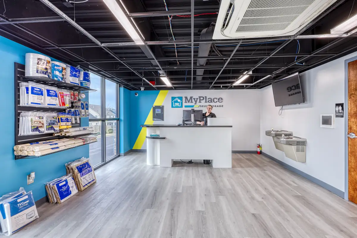 Rental office front counter at MyPlace Self-Storage in Lexington, South Carolina.