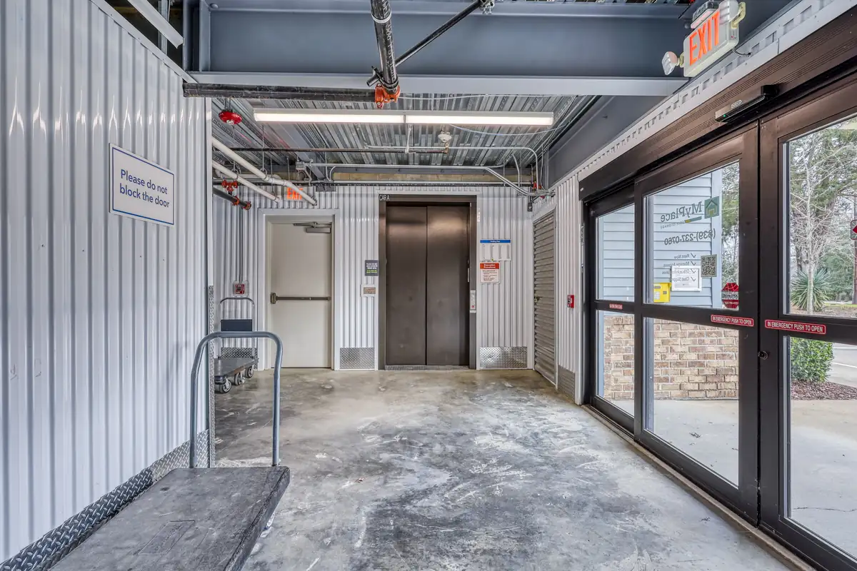 Elevator access to upper-level climate-controlled units at MyPlace Self-Storage on Old Cherokee Road.