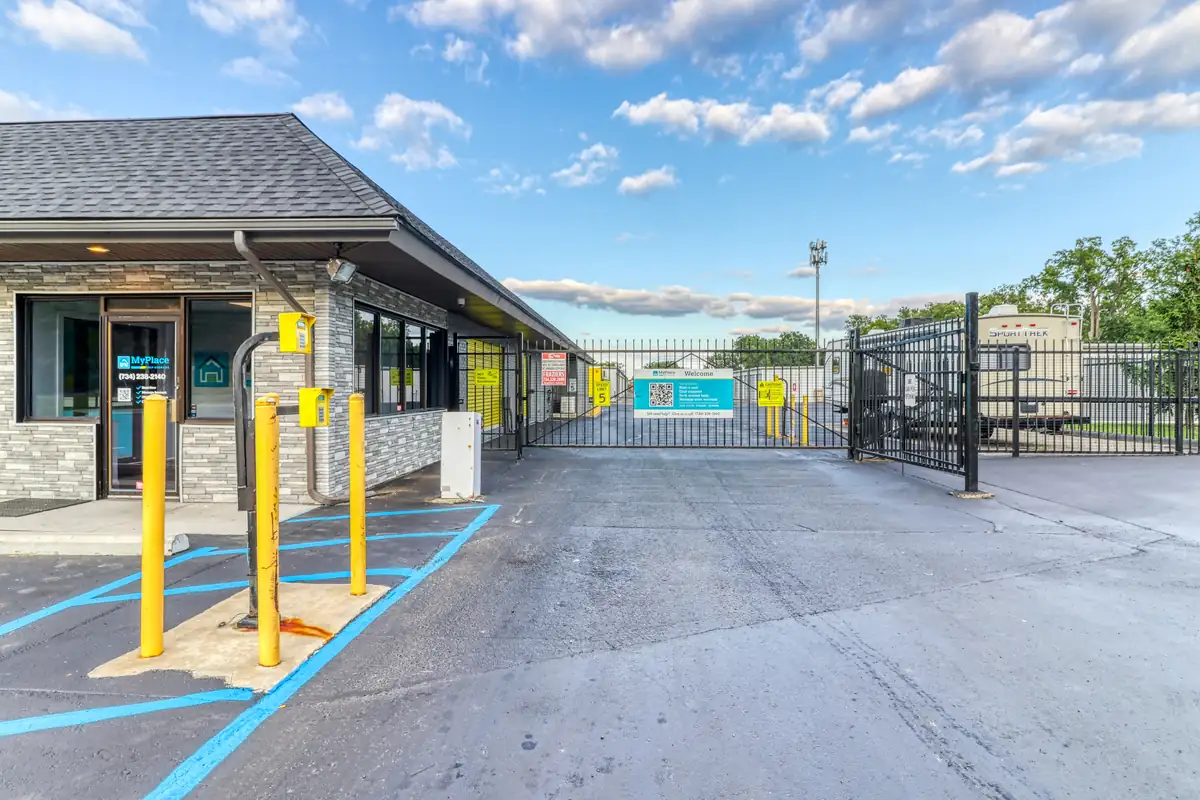 Gate and keypad entry system at MyPlace Self-Storage on S Merriman Road in Westland, Michigan.