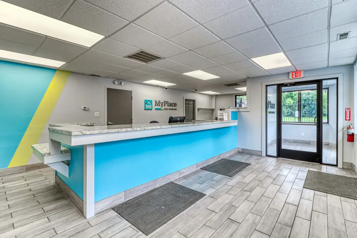 Rental office counter and packing supplies for sale at MyPlace Self-Storage in Westland.