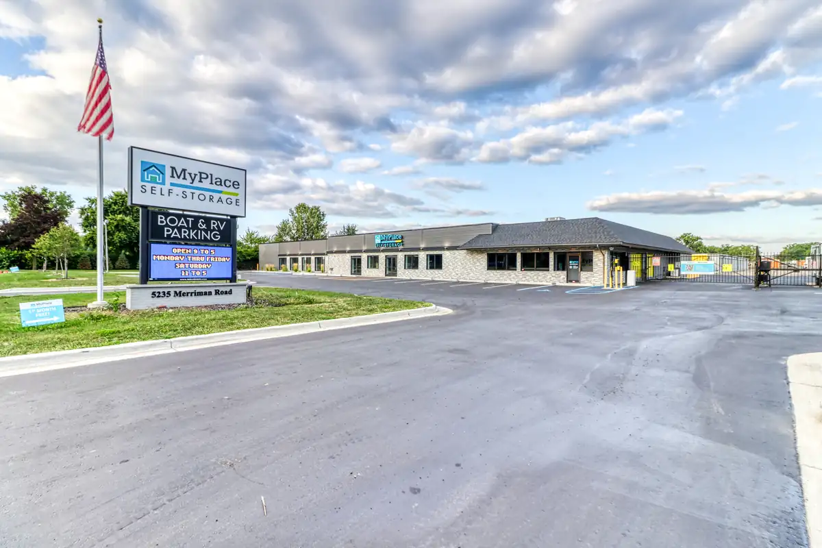 Rental office exterior at MyPlace Self-Storage on S Merriman Road in Westland, MI.