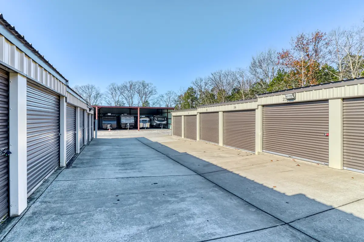 Drive aisle with room for moving trucks at MyPlace Self-Storage in Murfreesboro, Tennessee.