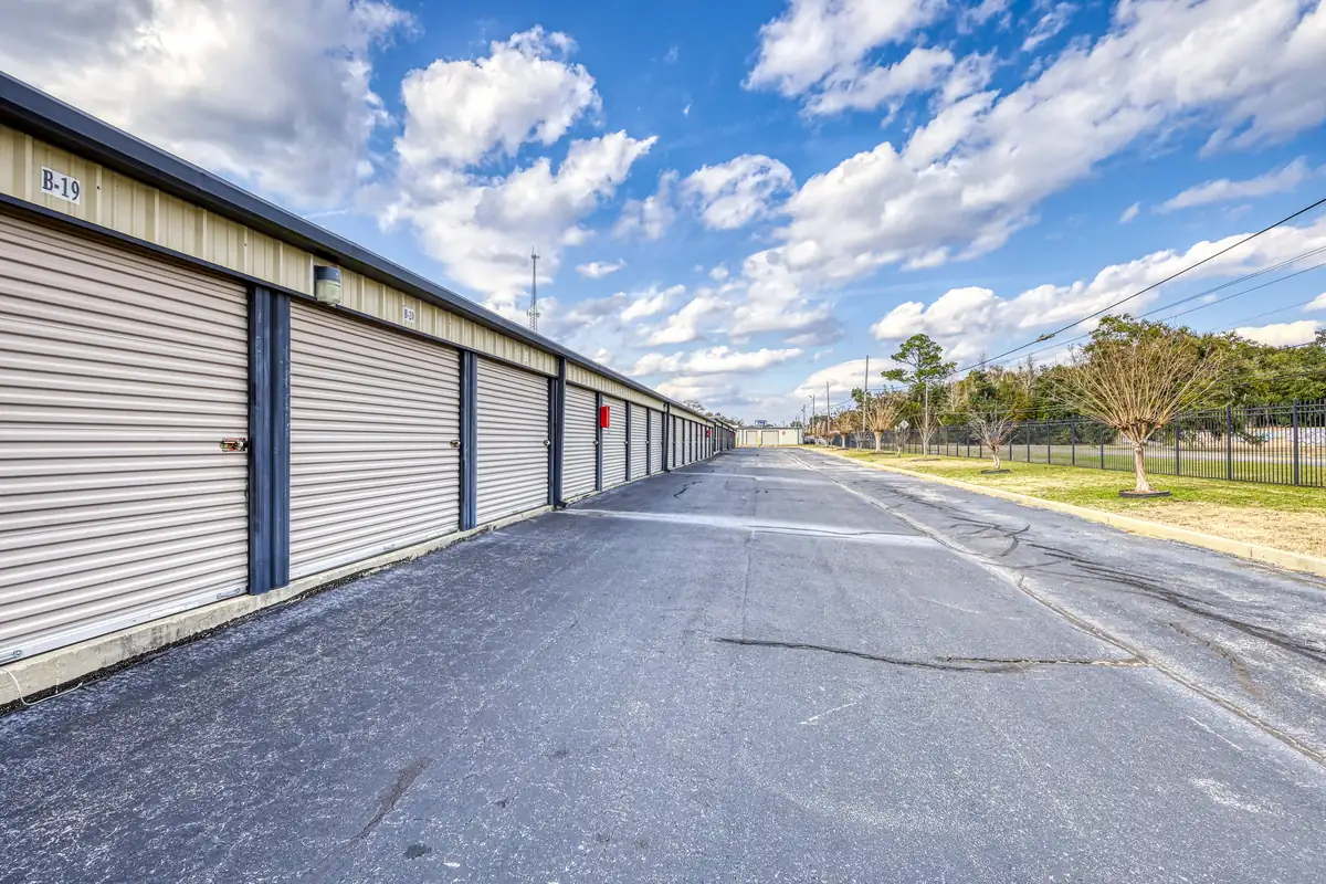Large drive-up storage unit with oversized roll-up door at MyPlace Self-Storage on N Palafox Street.