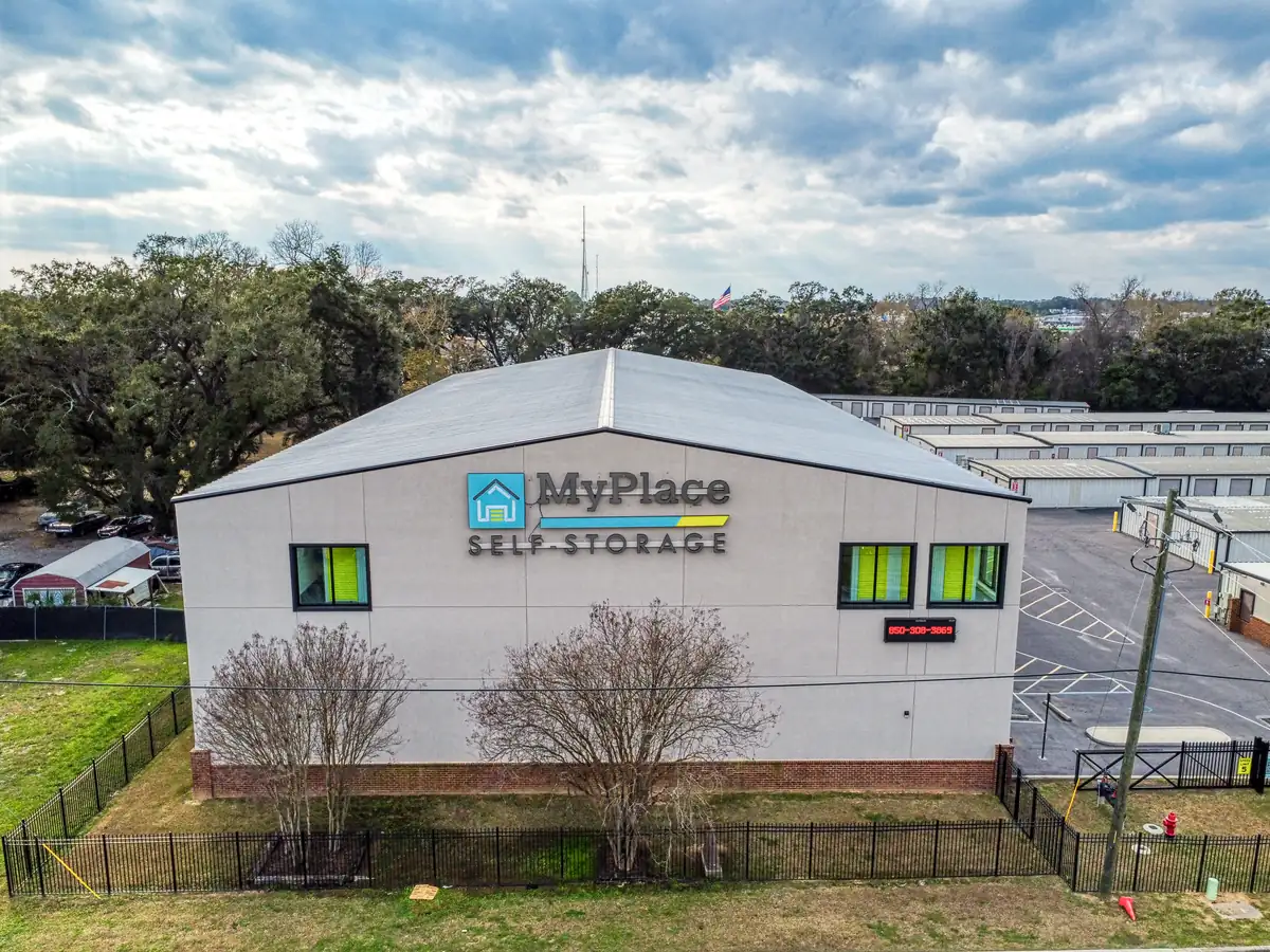 MyPlace Self-Storage sign and rental office building at 6155 N Palafox Street in Pensacola, FL.