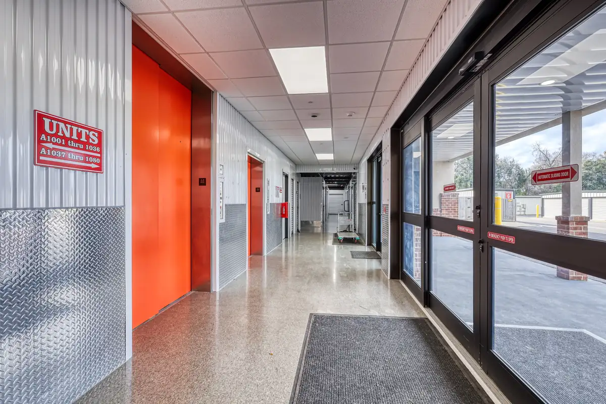 Interior loading area and entry doors at MyPlace Self-Storage in Pensacola, FL.