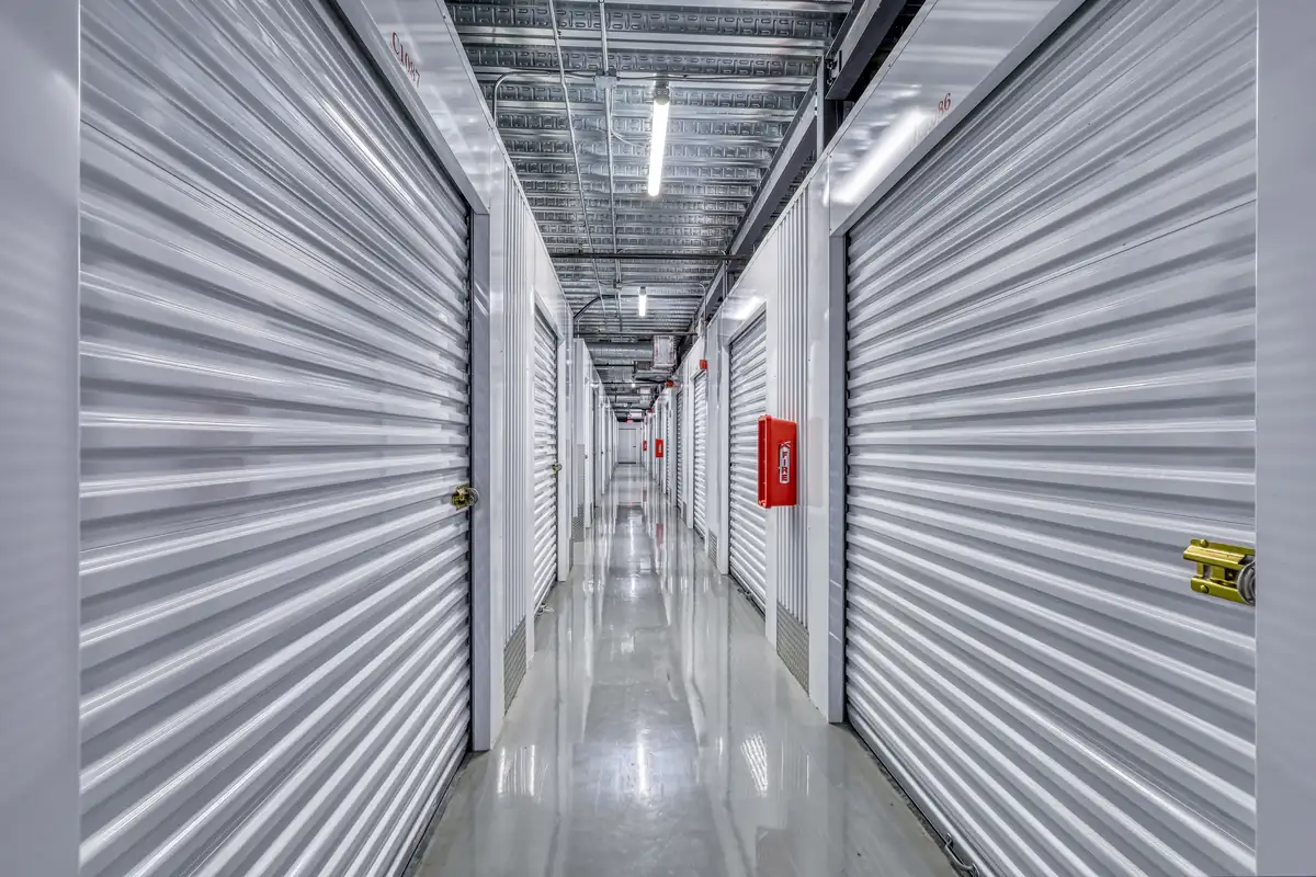 Interior corridor of climate-controlled storage units at MyPlace Self-Storage Pensacola.