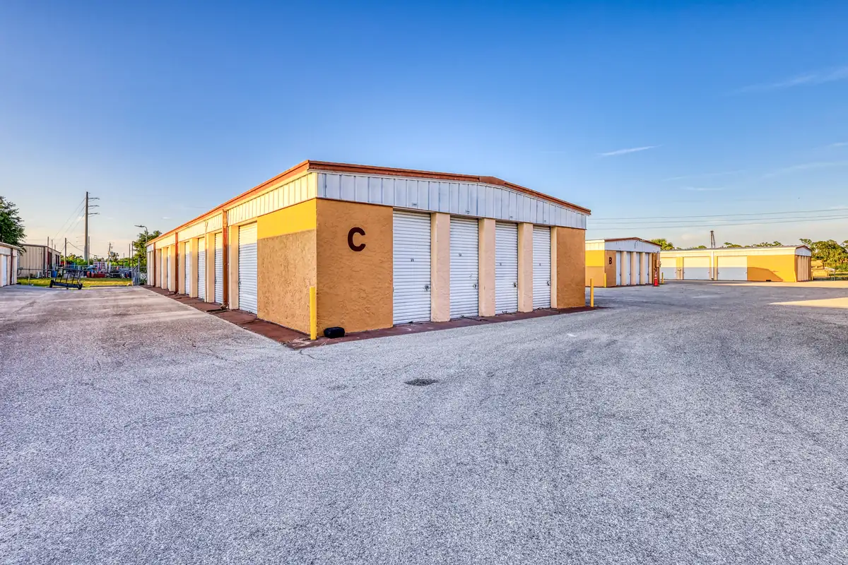 Exterior storage building with drive-up access at MyPlace Self-Storage in Punta Gorda, Florida.