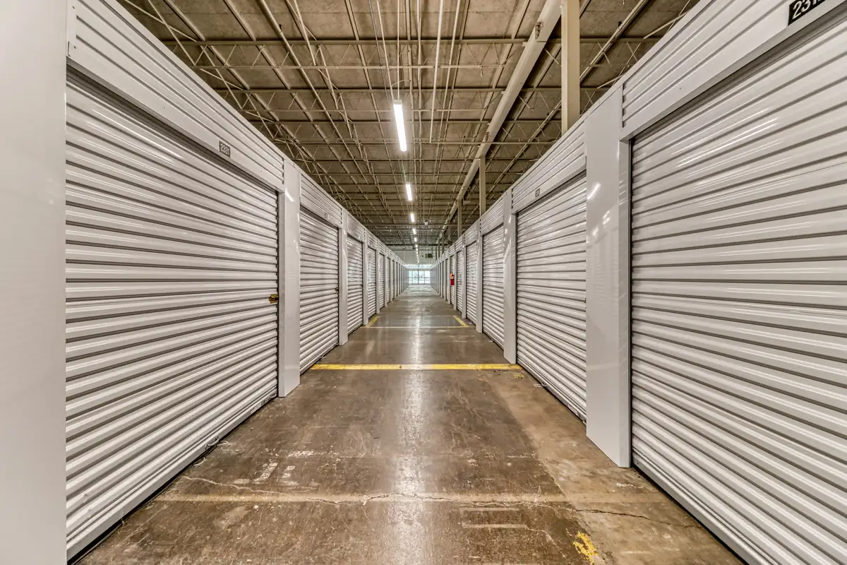 Interior corridor of ground-floor climate-controlled storage units at MyPlace Self-Storage Toledo.