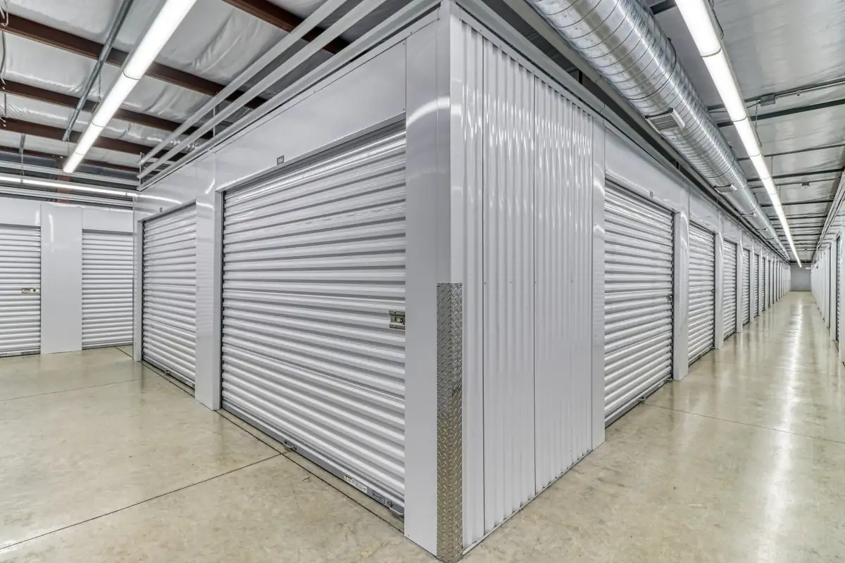 Interior corridor of climate-controlled storage units at MyPlace Self-Storage on Cumberland Avenue in West Lafayette, IN.