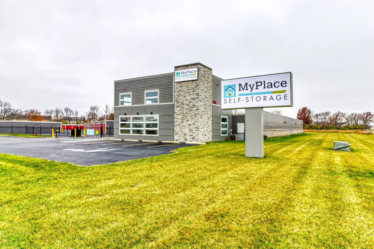 Exterior storage buildings at MyPlace Self-Storage on Cumberland Avenue in West Lafayette, IN.